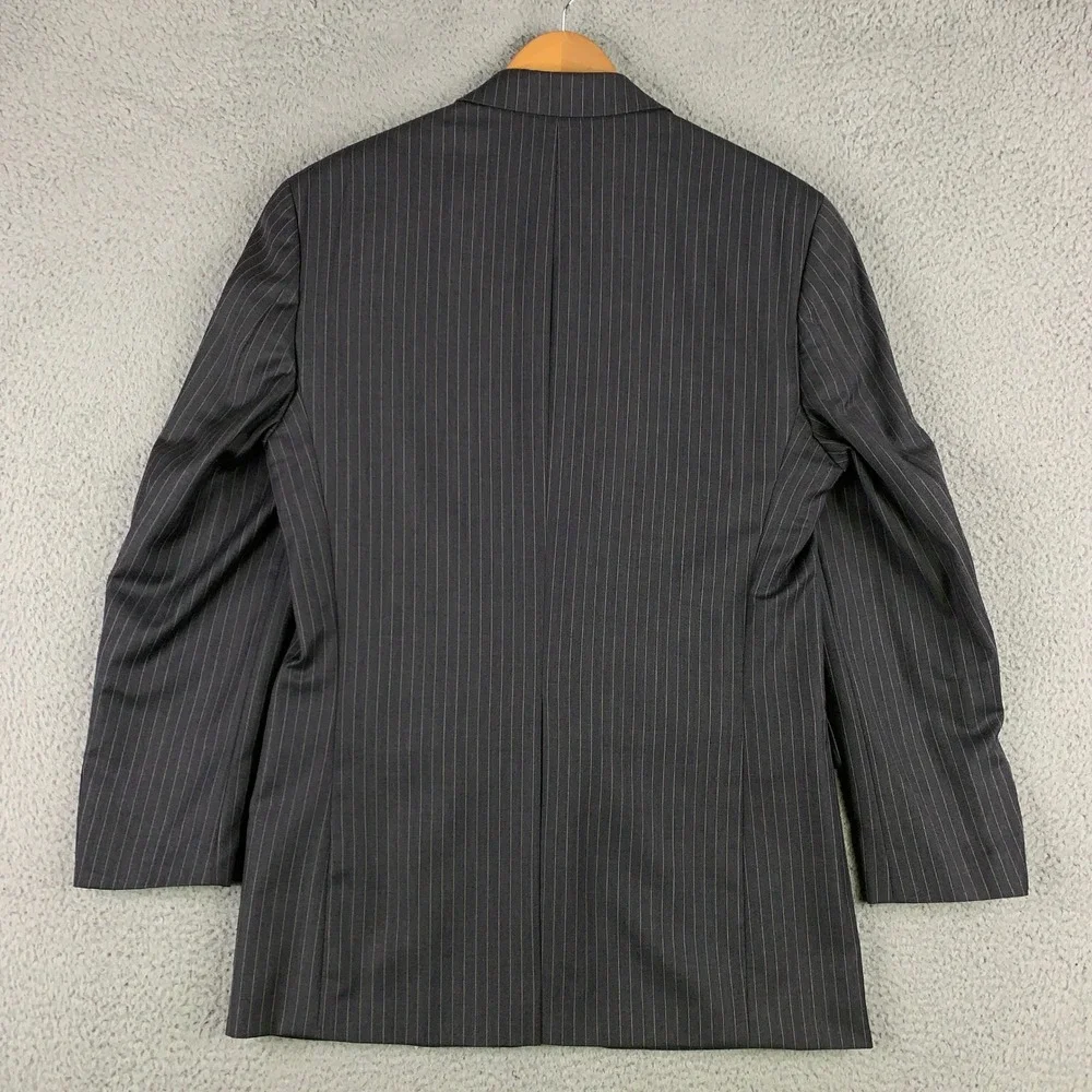Ralph Ralph Lauren 2 Piece Suit 42L Grey Pinstripe Wool Pleated Pants 34x30.5